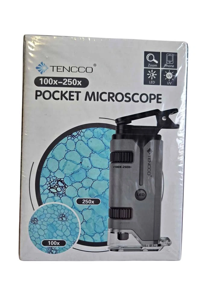 TENCCO 100x-250x Pocket Microscope Mini Portable LED UV