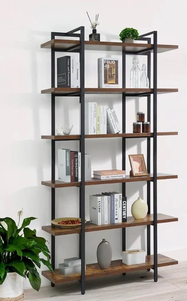 CAPHAUS 6-Tier Wood and Metal Bookshelf - photo 2