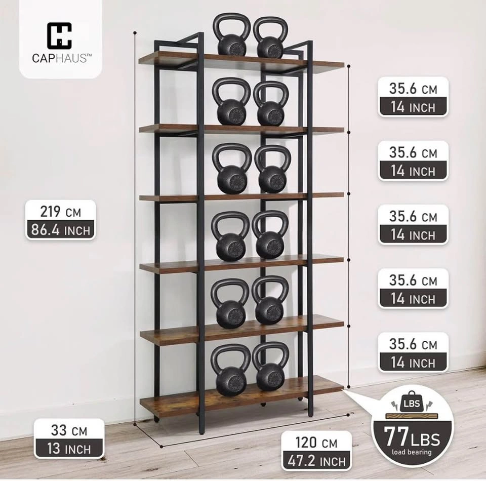 CAPHAUS 6-Tier Wood and Metal Bookshelf - photo 3