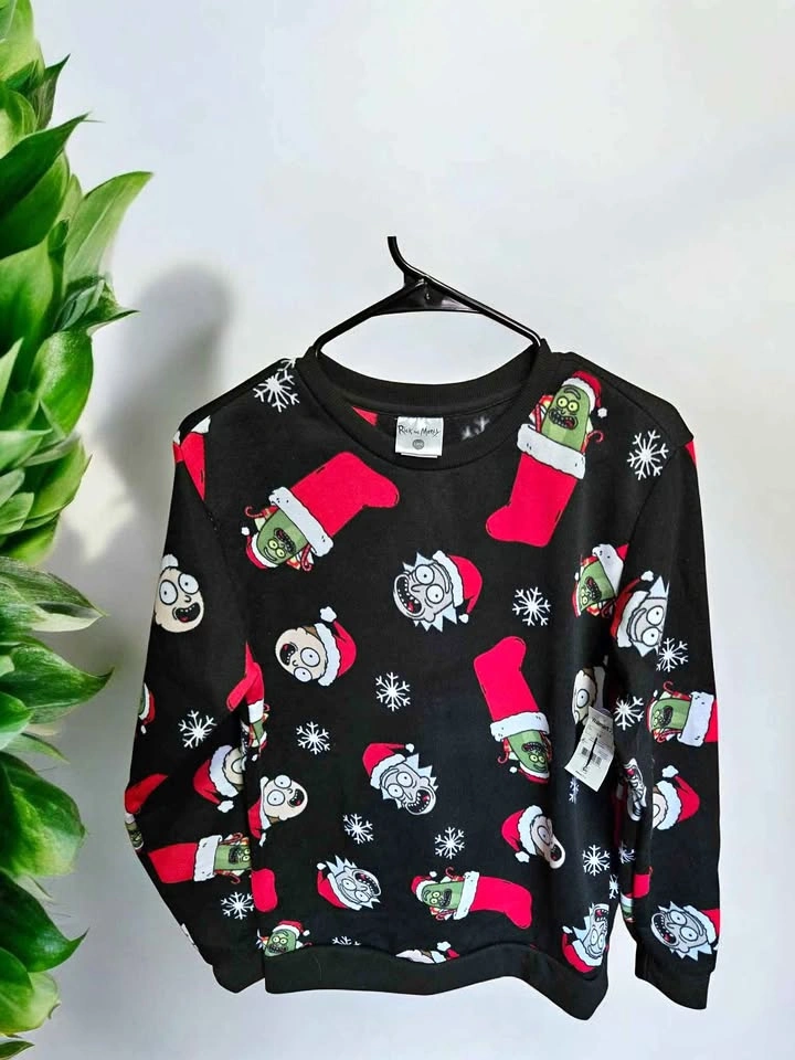 Rick and Morty Christmas Sweatshirt Unisex Black Santa Hat