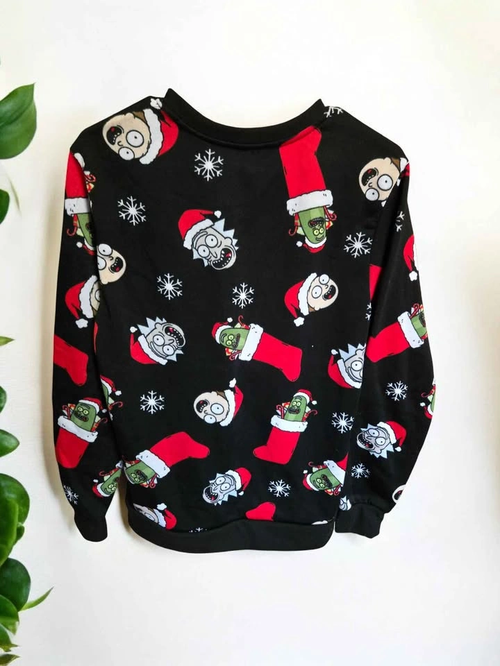 Rick and Morty Christmas Sweatshirt Unisex Black Santa Hat - photo 2
