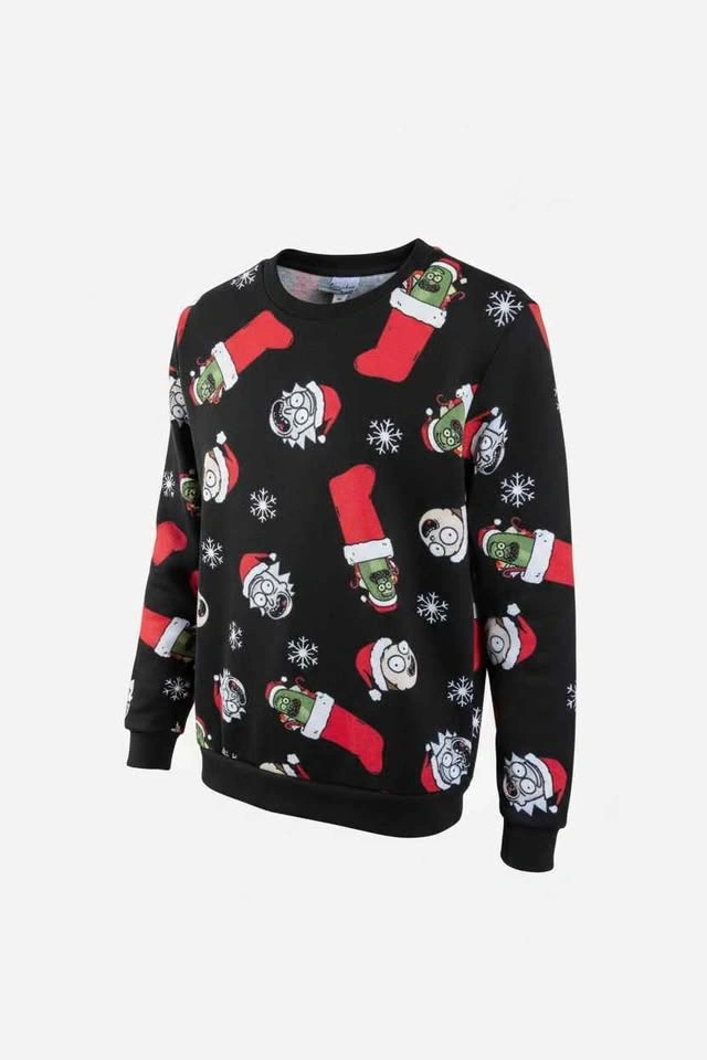 Rick and Morty Christmas Sweatshirt Unisex Black Santa Hat - photo 3