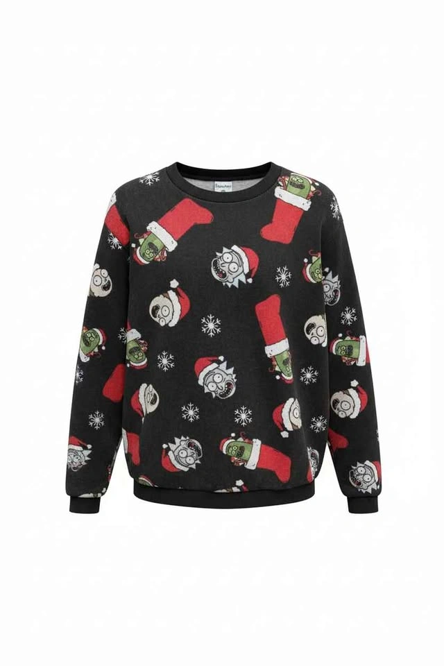 Rick and Morty Christmas Sweatshirt Unisex Black Santa Hat - photo 4