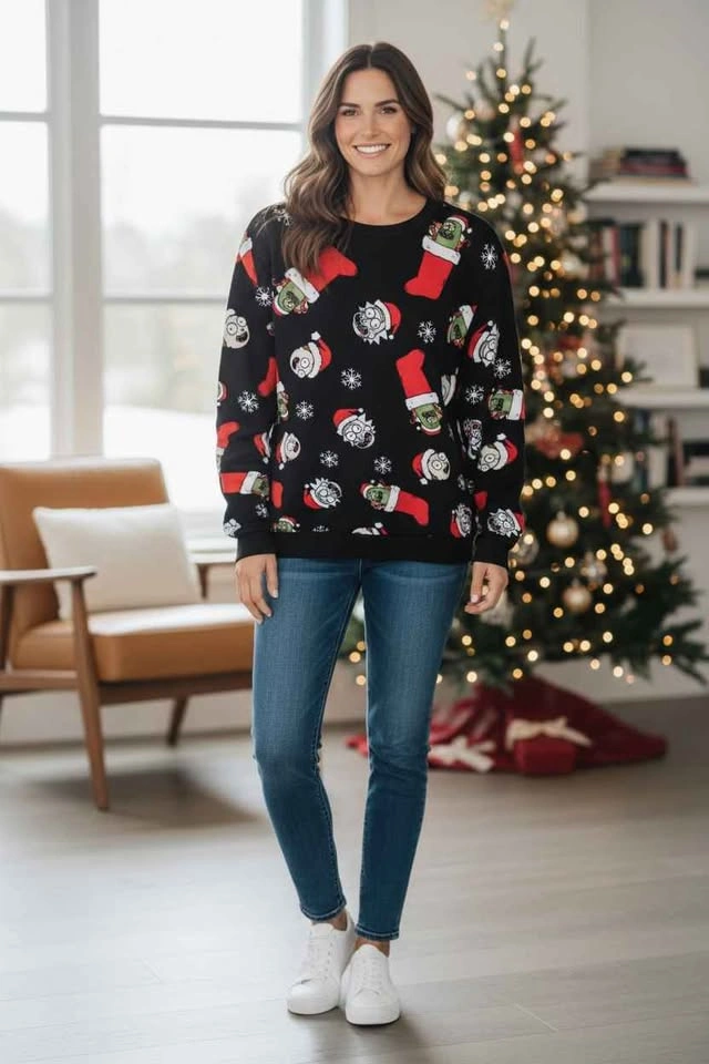 Rick and Morty Christmas Sweatshirt Unisex Black Santa Hat - photo 5