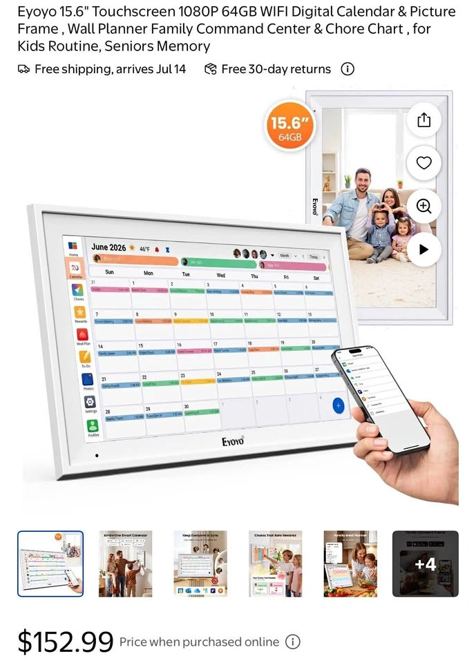 15.6” Smart Digital Family Calendar & Photo Frame – 64GB
