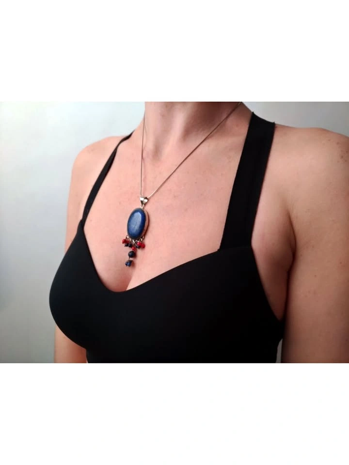Sterling Silver Lapis Coral Pendant Large Statement Piece