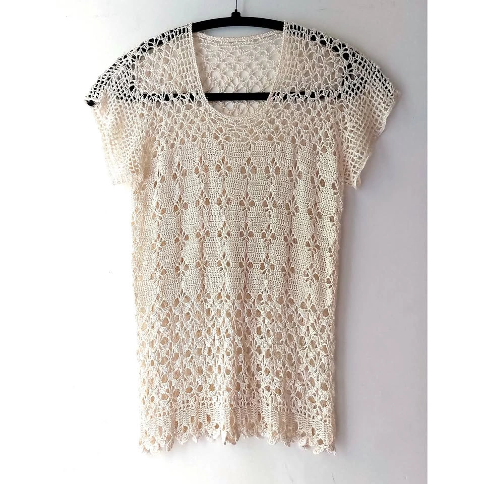 Natural crochet beach top XS