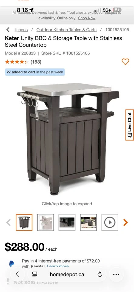 Keter Unity BBQ & Storage Table with Stainless Steel Countertop - photo 2