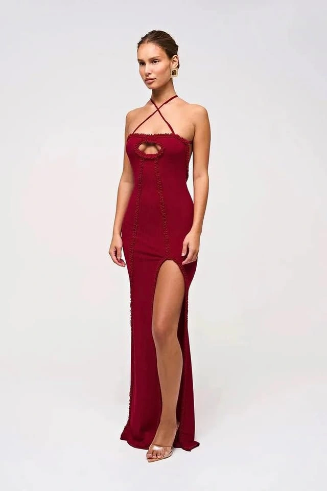 Murci Red Mesh Keyhole Dress