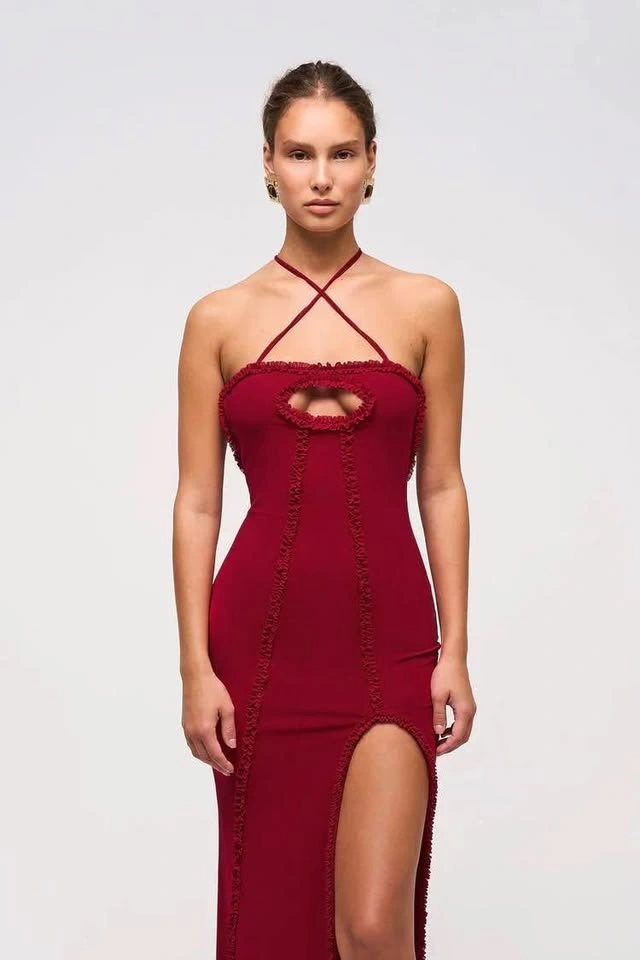 Murci Red Mesh Keyhole Dress - photo 2