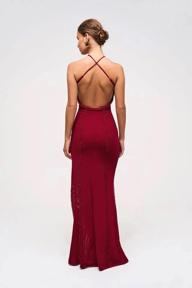 Murci Red Mesh Keyhole Dress - photo 3