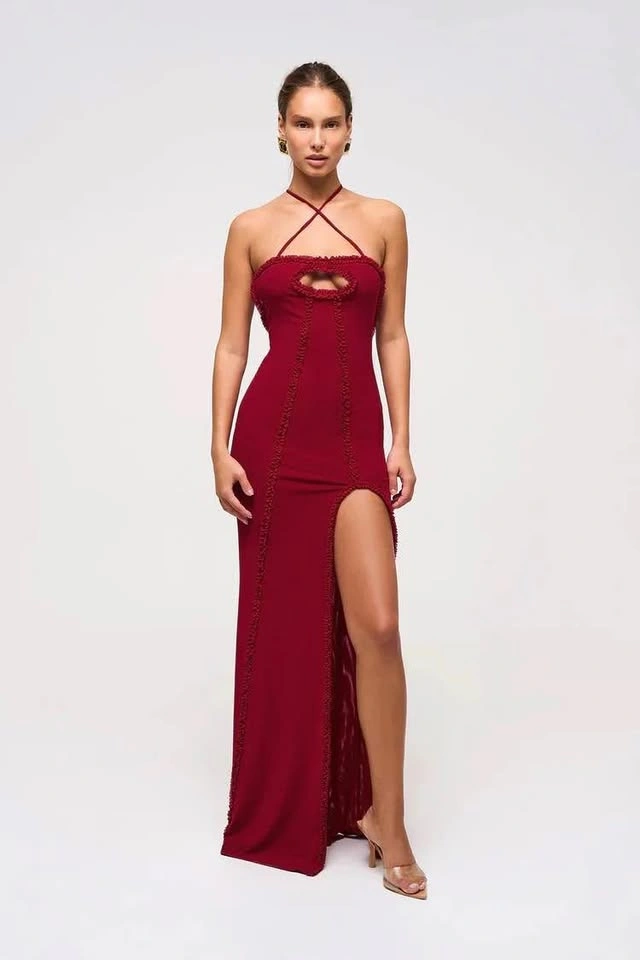 Murci Red Mesh Keyhole Dress - photo 4
