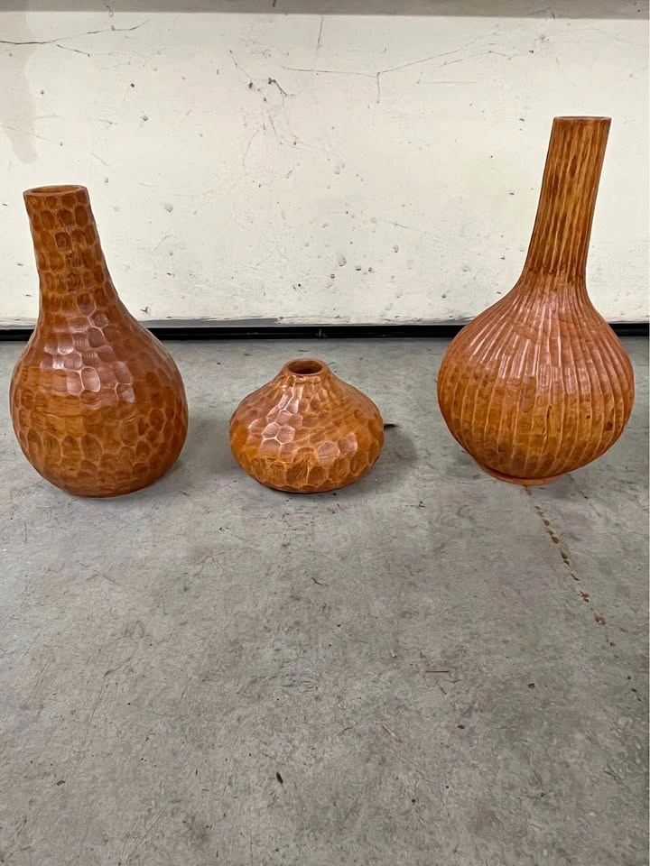 Set of 3 Wooden Decorative Vases