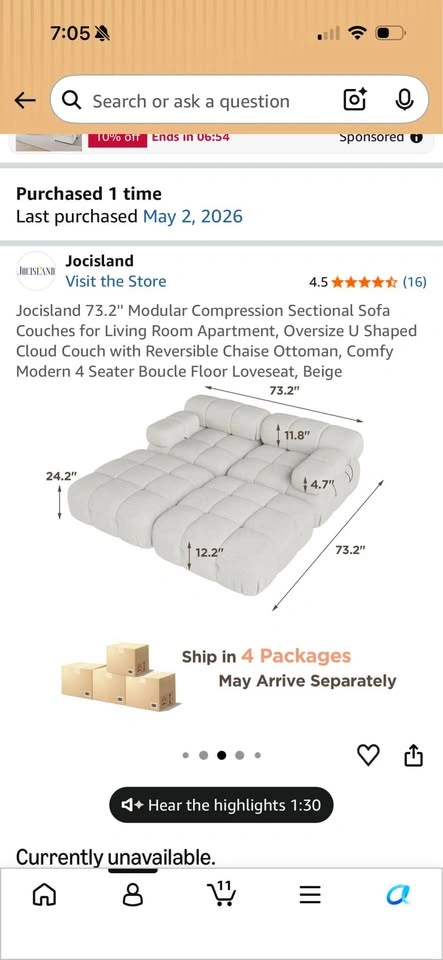 Cream Mario Bellini-Inspired 5-Piece Modular Sofa + Ottoman - photo 3