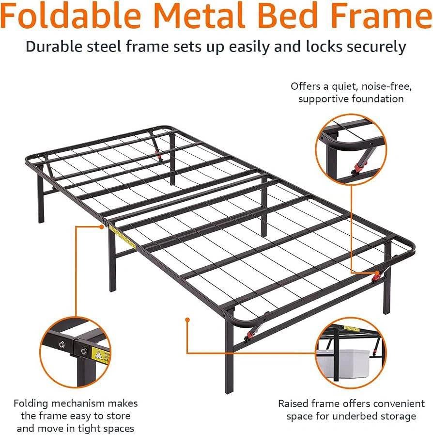 Foldable Twin Metal Bed Frame - Single Size Steel Support - photo 3