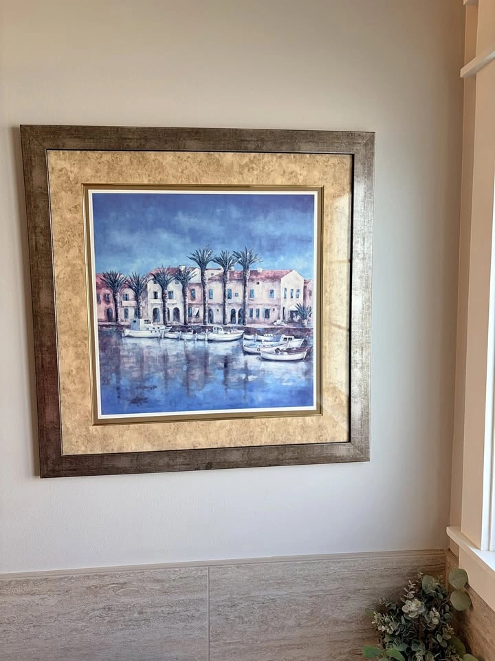 Framed Mediterranean Harbor Wall Art — 31" x 31"