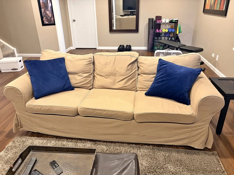 IKEA EKTORP 3-Seat Sofa (7 ft) — Beige, Washable Cover