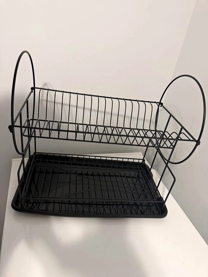2-Tier Black Metal Dish Drying Rack
