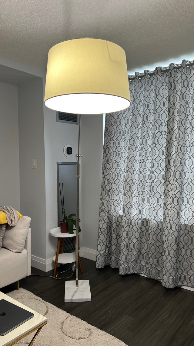 Arc Floor Lamp with Marble Base White Drum Shade - photo 3