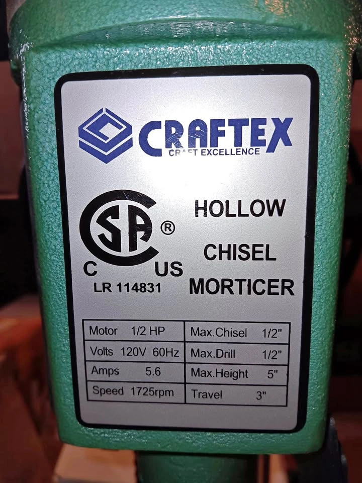 Craftex Hollow Chisel Mortiser + Full Chisel Set + Sharpening