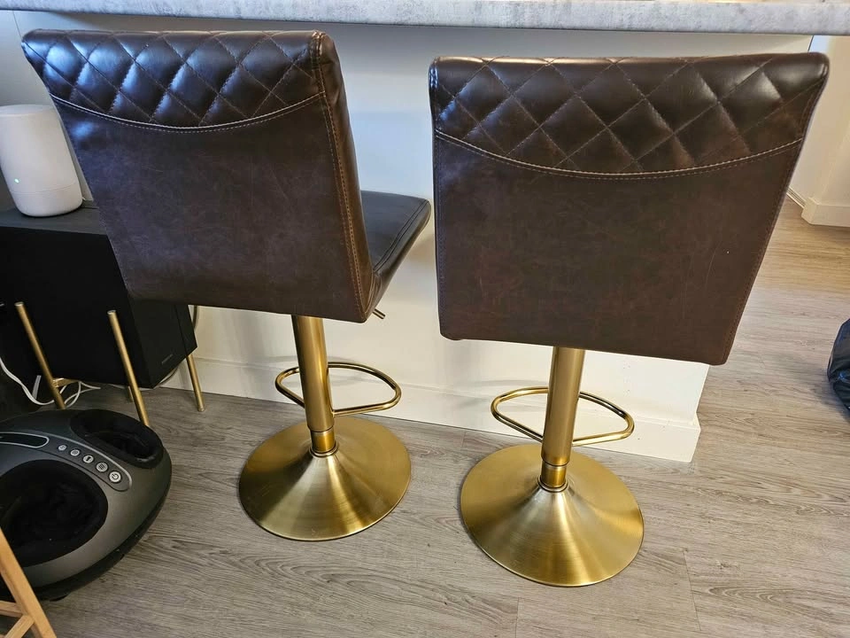 Set of 2 Adjustable Swivel Bar Stools – Brown & Gold - photo 2