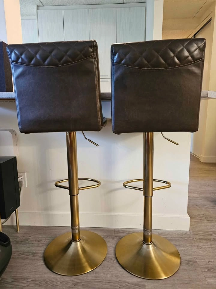 Set of 2 Adjustable Swivel Bar Stools – Brown & Gold - photo 3