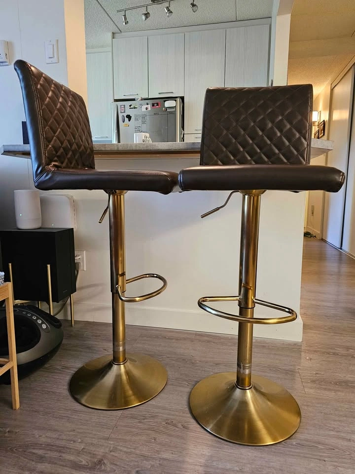 Set of 2 Adjustable Swivel Bar Stools – Brown & Gold - photo 4