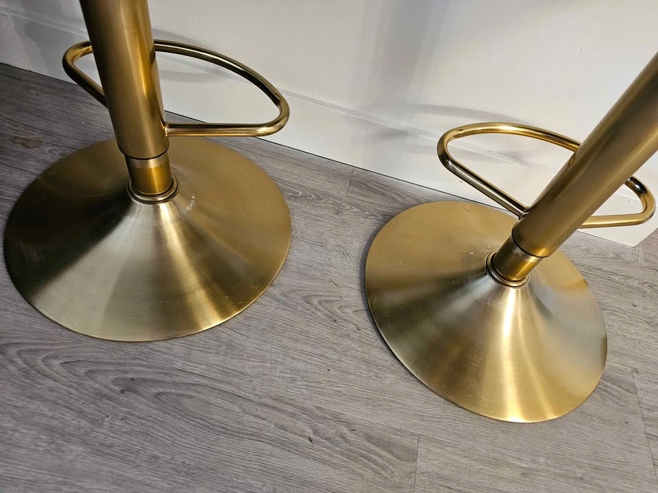 Set of 2 Adjustable Swivel Bar Stools – Brown & Gold - photo 5