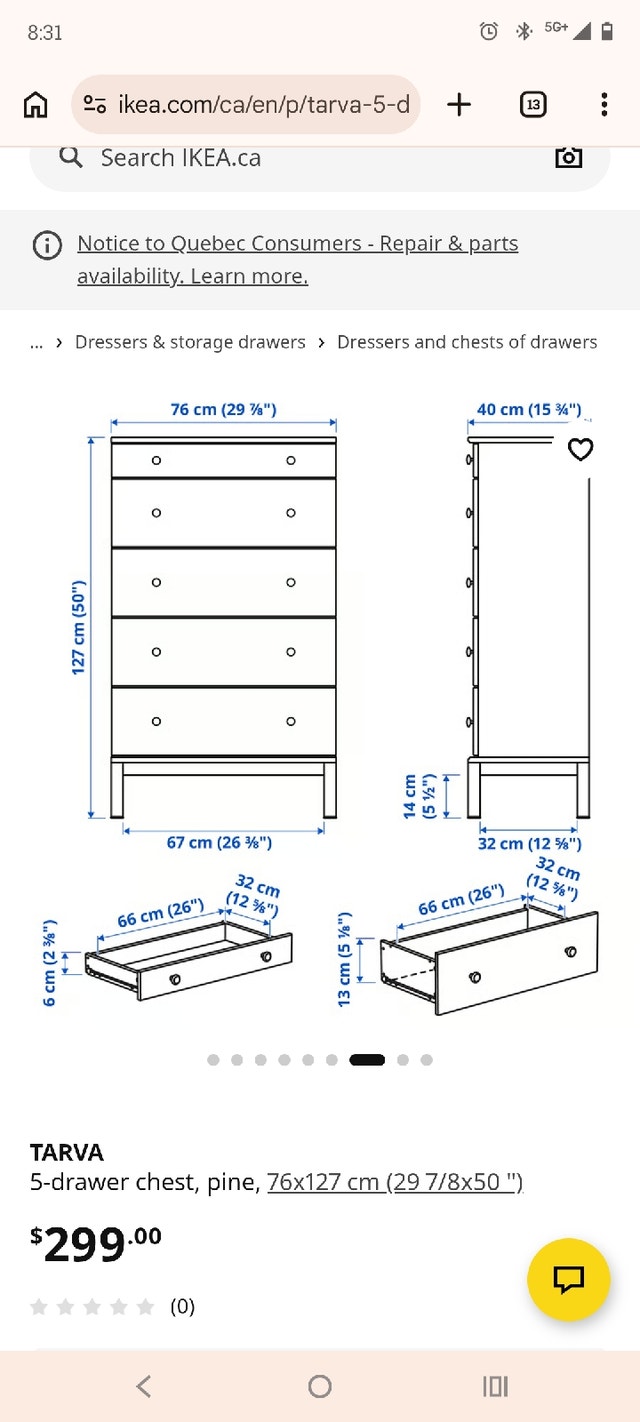 Ikea Tarva 5 drawer chest / dresser - good condition - photo 3