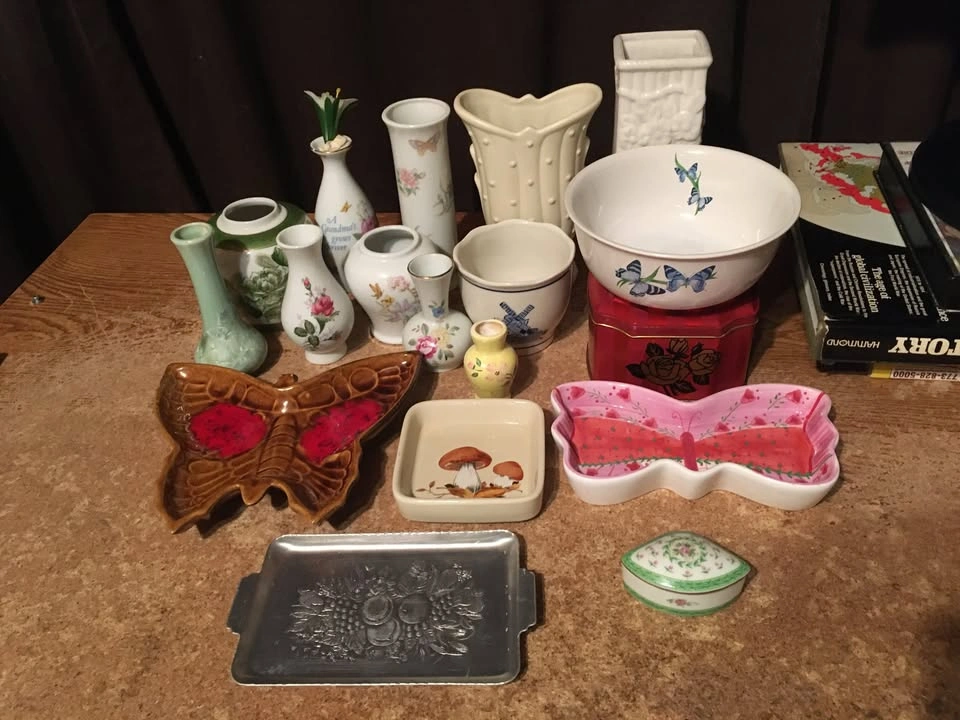 Lot of 19 Vintage Vases, Dishes, and Floral Decor
