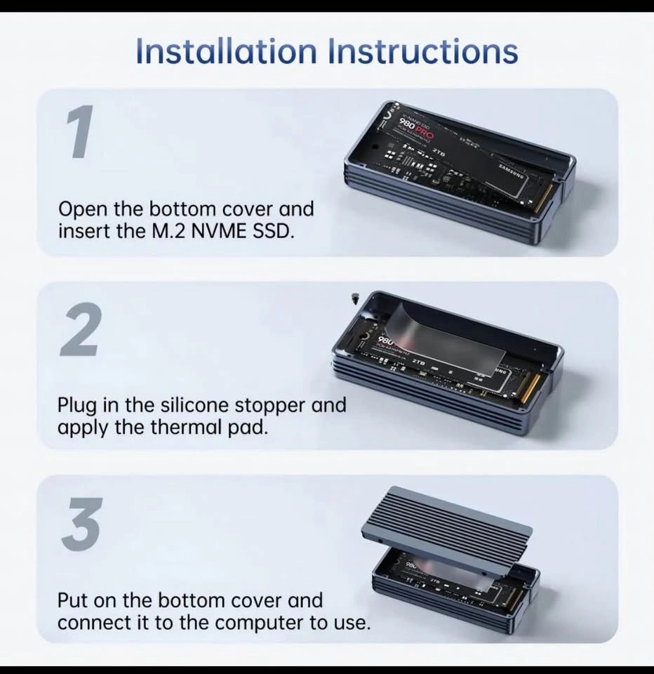 Acasis 40Gbps M.2 NVMe SSD Enclosure Thunderbolt 4/3 - photo 5