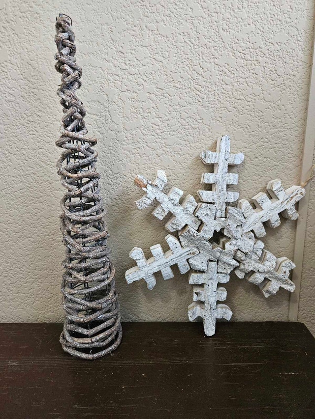 Rustic Twig Christmas Tree and Wooden Snowflake Decor
