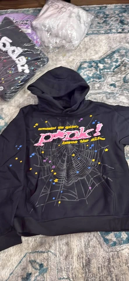 Sp5der P*NK Black Spiderweb Stars Hoodie