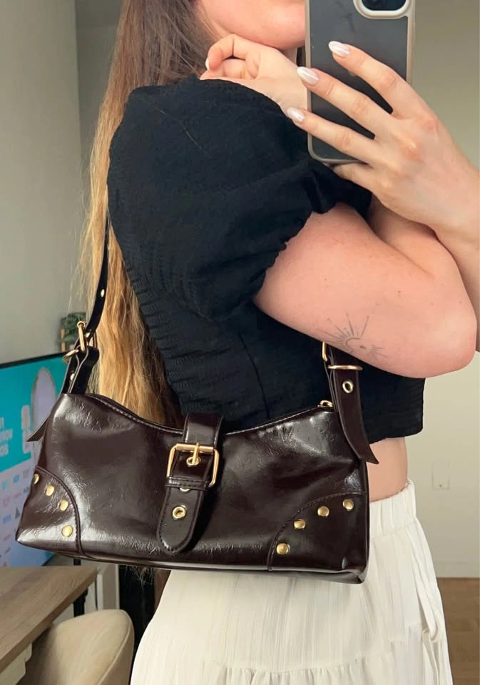Adjustable coffee color shoulder bag