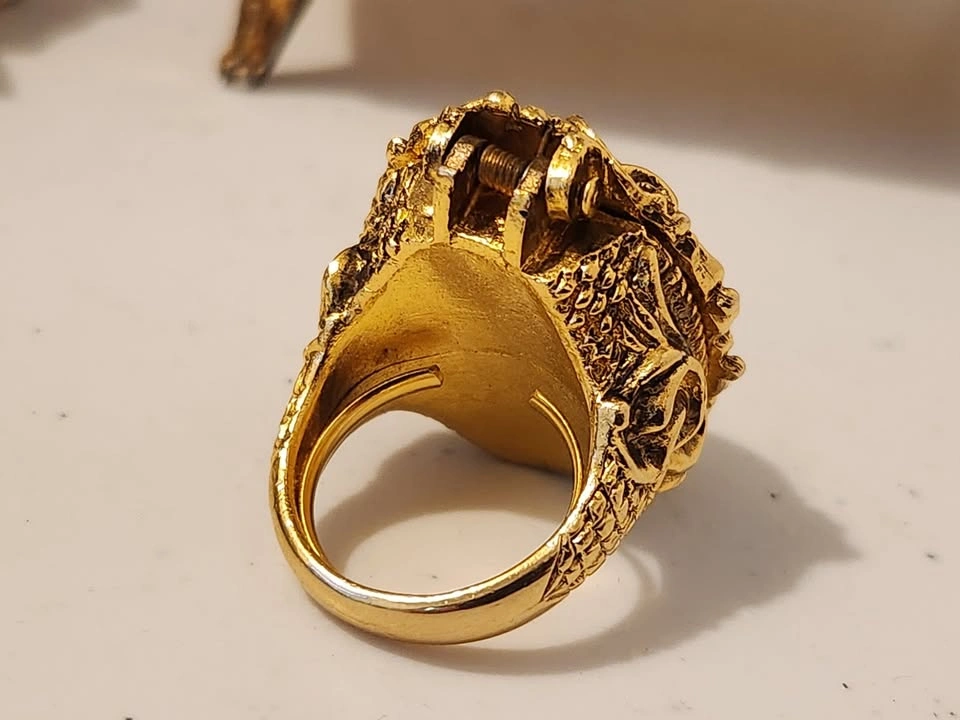 Vintage Gold Tone Ornate Poison Ring - Size 6 - photo 2