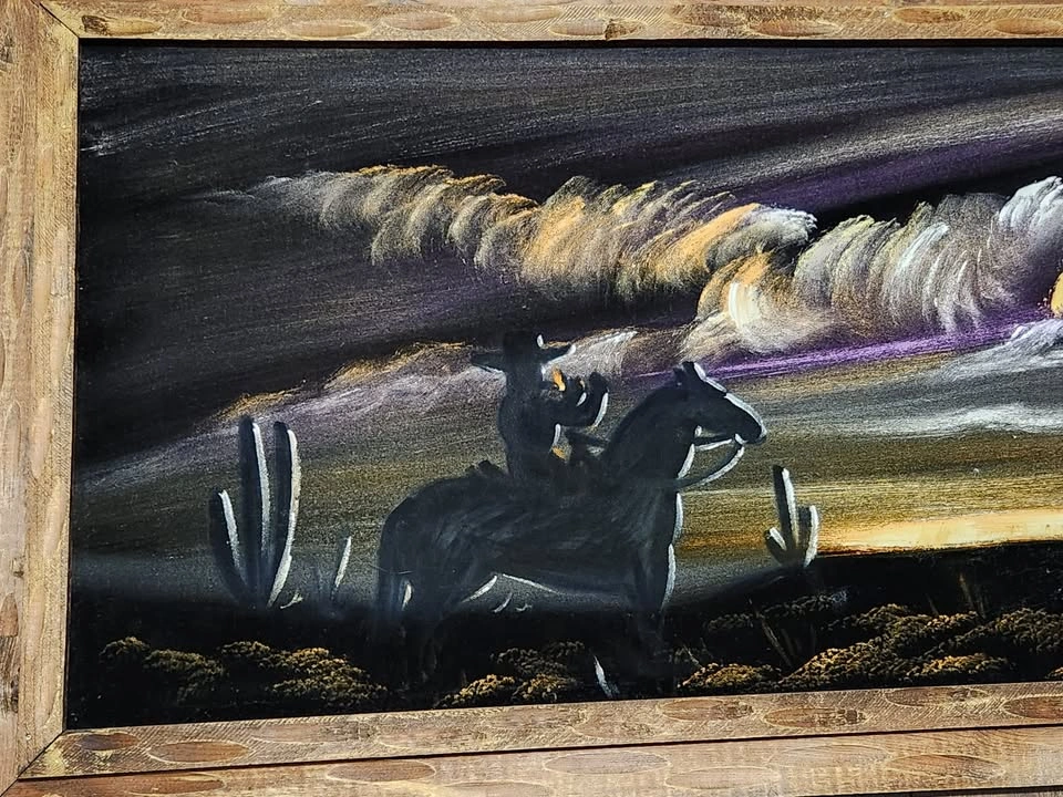 Vintage Signed Western Theme Velvet Paintings, Large - photo 2