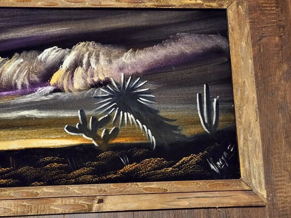 Vintage Signed Western Theme Velvet Paintings, Large - photo 3