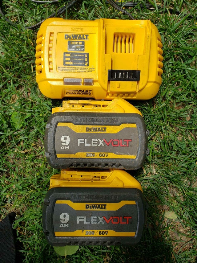 Two DEWALT 9Ah FLEXVOLT Batteries and DCB118 Fast Charger