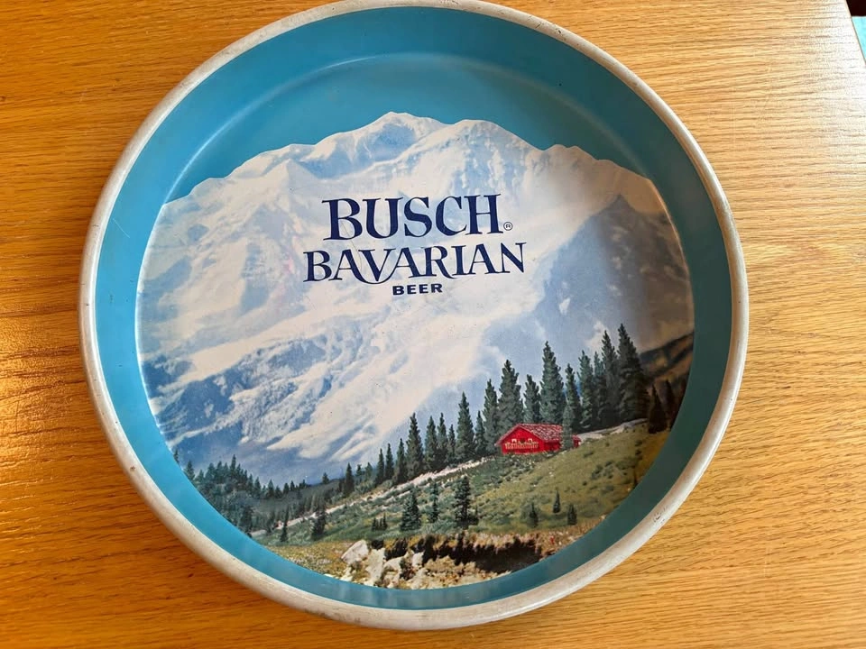Vintage 1960 "Busch Bavarian Beer" 13" Metal Round Bar Tray
