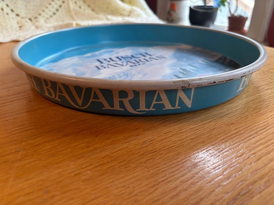 Vintage 1960 "Busch Bavarian Beer" 13" Metal Round Bar Tray - photo 2