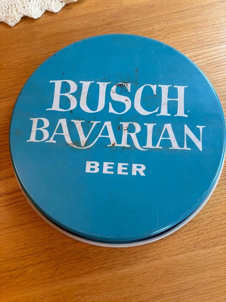 Vintage 1960 "Busch Bavarian Beer" 13" Metal Round Bar Tray - photo 3