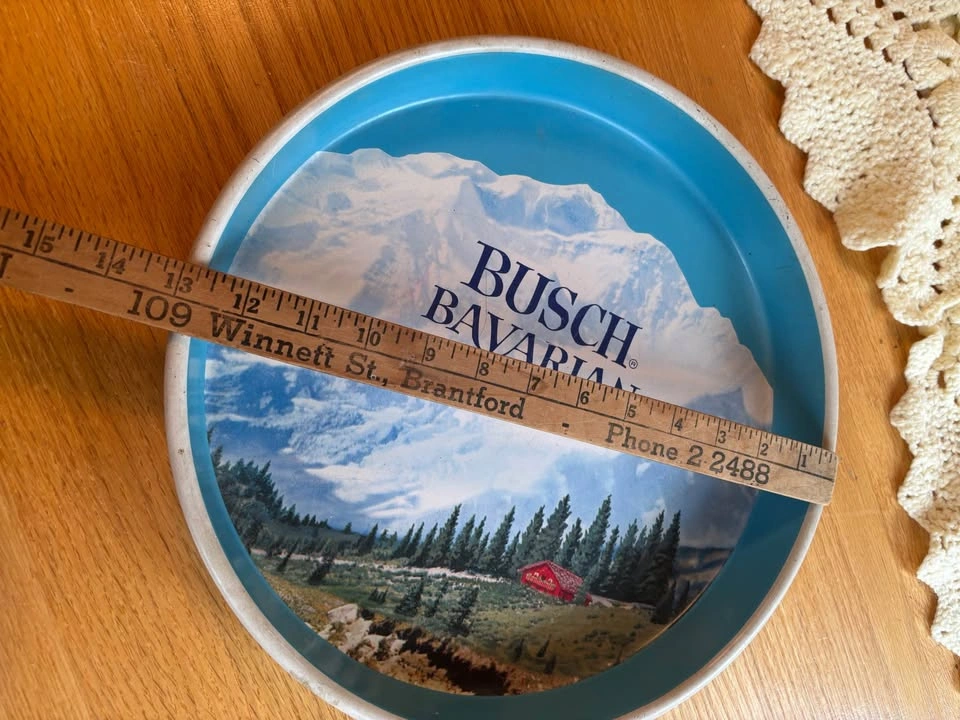 Vintage 1960 "Busch Bavarian Beer" 13" Metal Round Bar Tray - photo 5