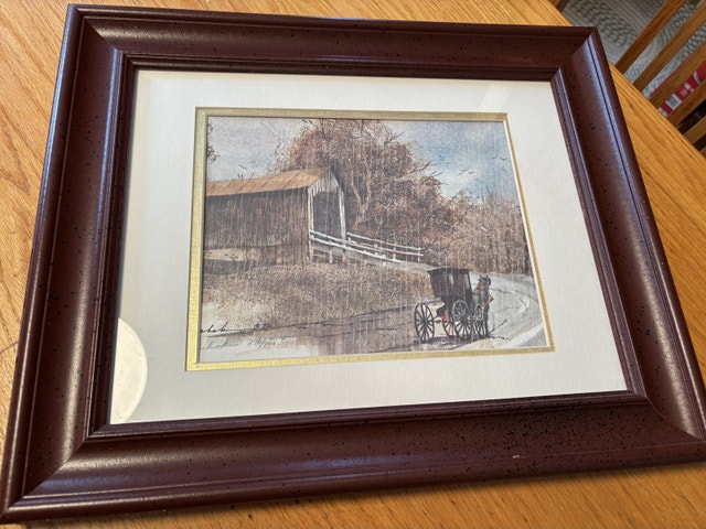 Signed Framed Covered Bridge Horse & Buggy Print