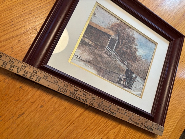 Signed Framed Covered Bridge Horse & Buggy Print - photo 4