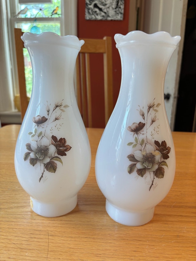 Pair of Milk Glass Hurricane Shades