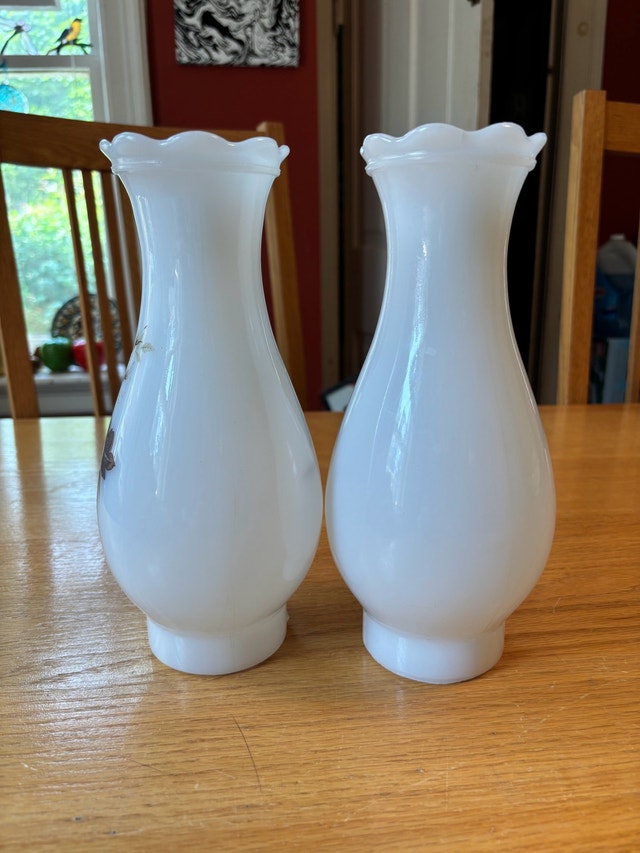 Pair of Milk Glass Hurricane Shades - photo 2