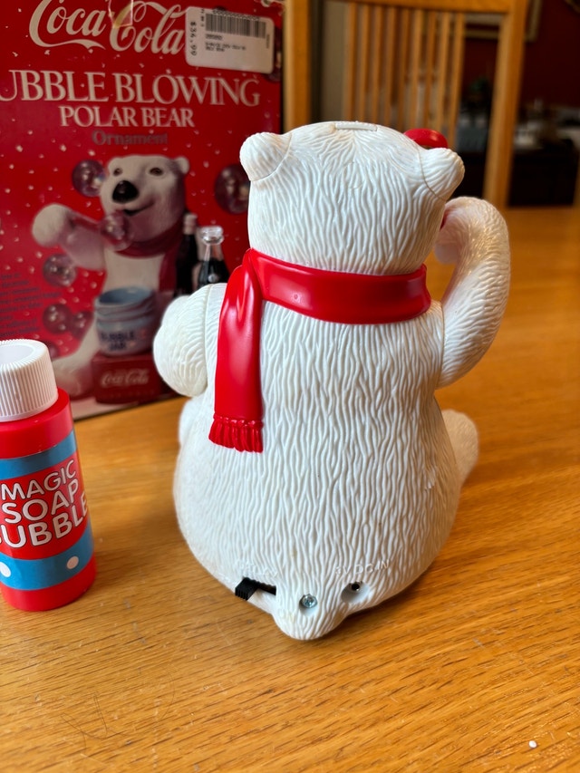 1996 Coca-Cola Bubble Blowing Polar Bear w Box- works! - photo 3