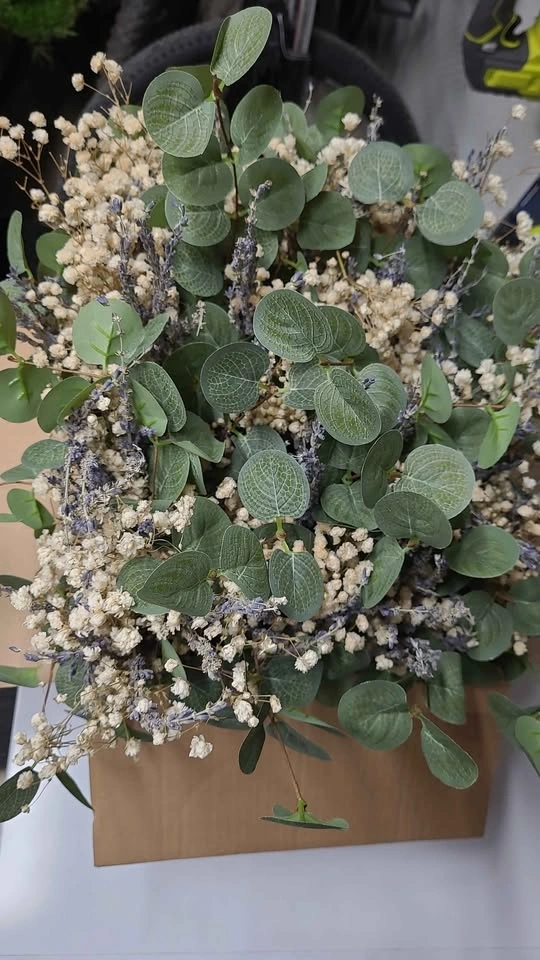 Milk Vase with eucalyptus, baby's breath, and lavender - photo 2