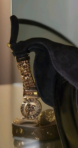 Versace Gold Medusa Head Chunky Ankle Chain Black Suede Heels 41 - photo 5