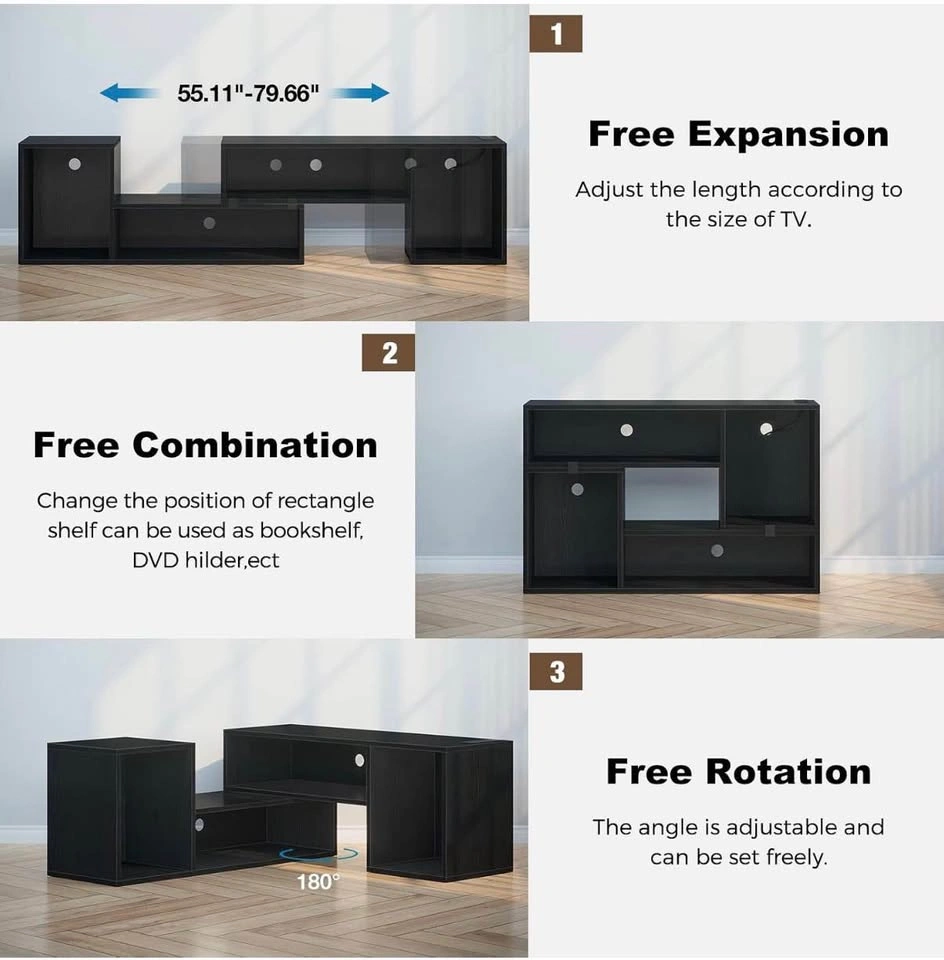 Modern Adjustable TV Stand / Entertainment Center – Black - photo 3
